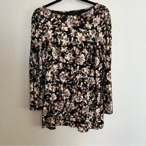 J. Jill Black Pink Floral Lux Supima Cotton Split Sleeve Tunic Women's size M
